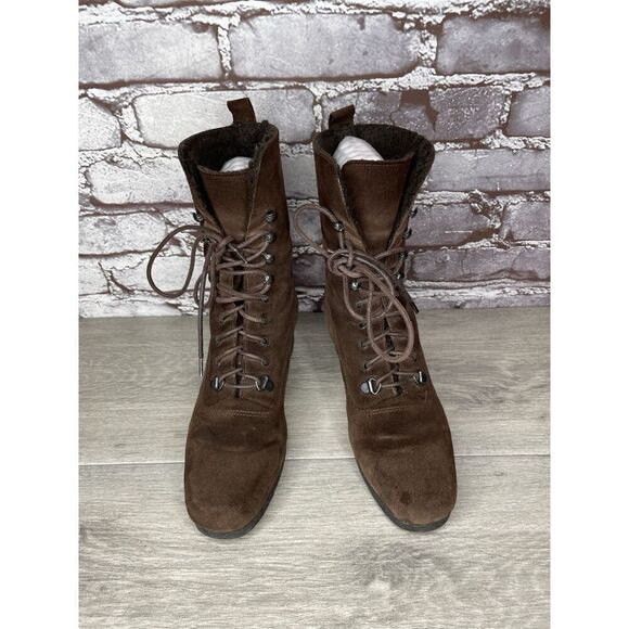 Aquatalia Marvin K Brown Suede Lace Up Block Heel Combat Boots Women 36EU/6M US - Picture 15 of 16